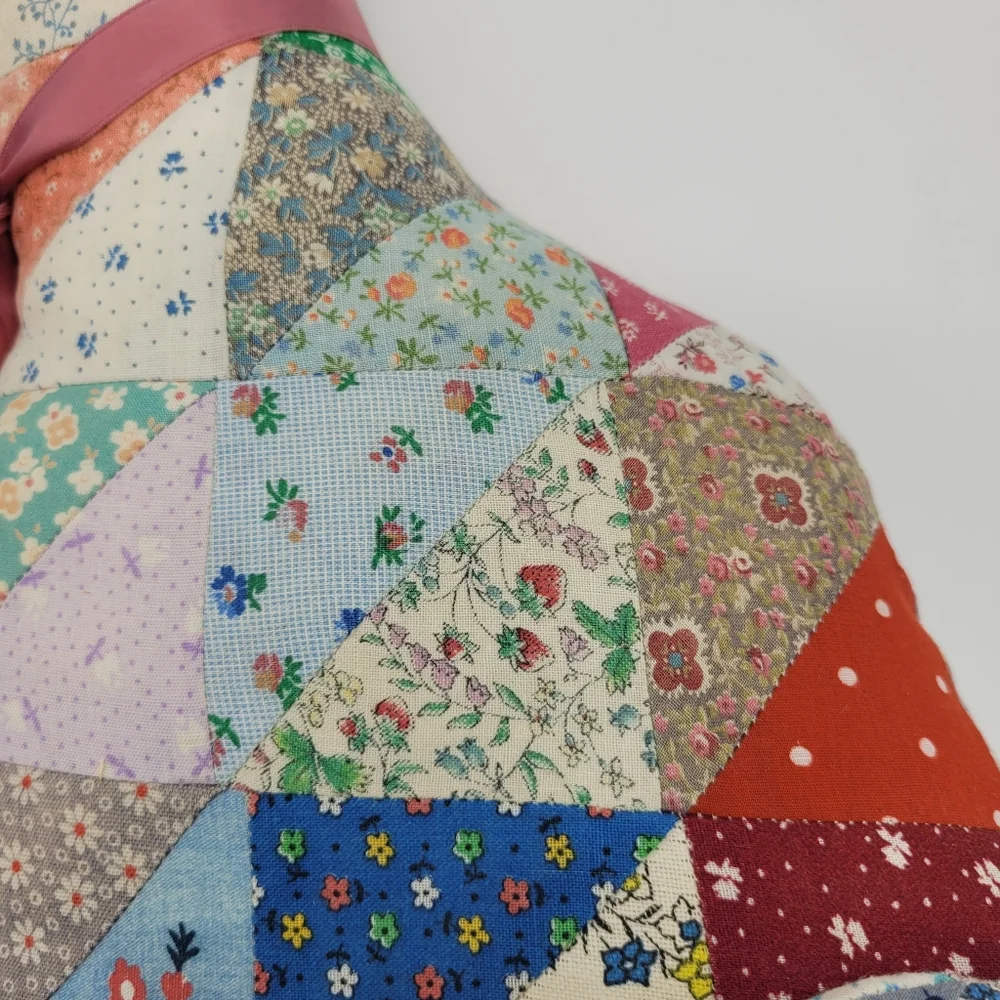 Vintage Patchwork Quilt Cat Pillow Pink Ribbon Cottage Granny Hand Crafted Decor